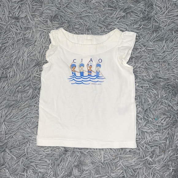 • Janie and Jack • Ciao Swim Girls Ruffle Tank Top White Blue 6-12 Months - Picture 2 of 4